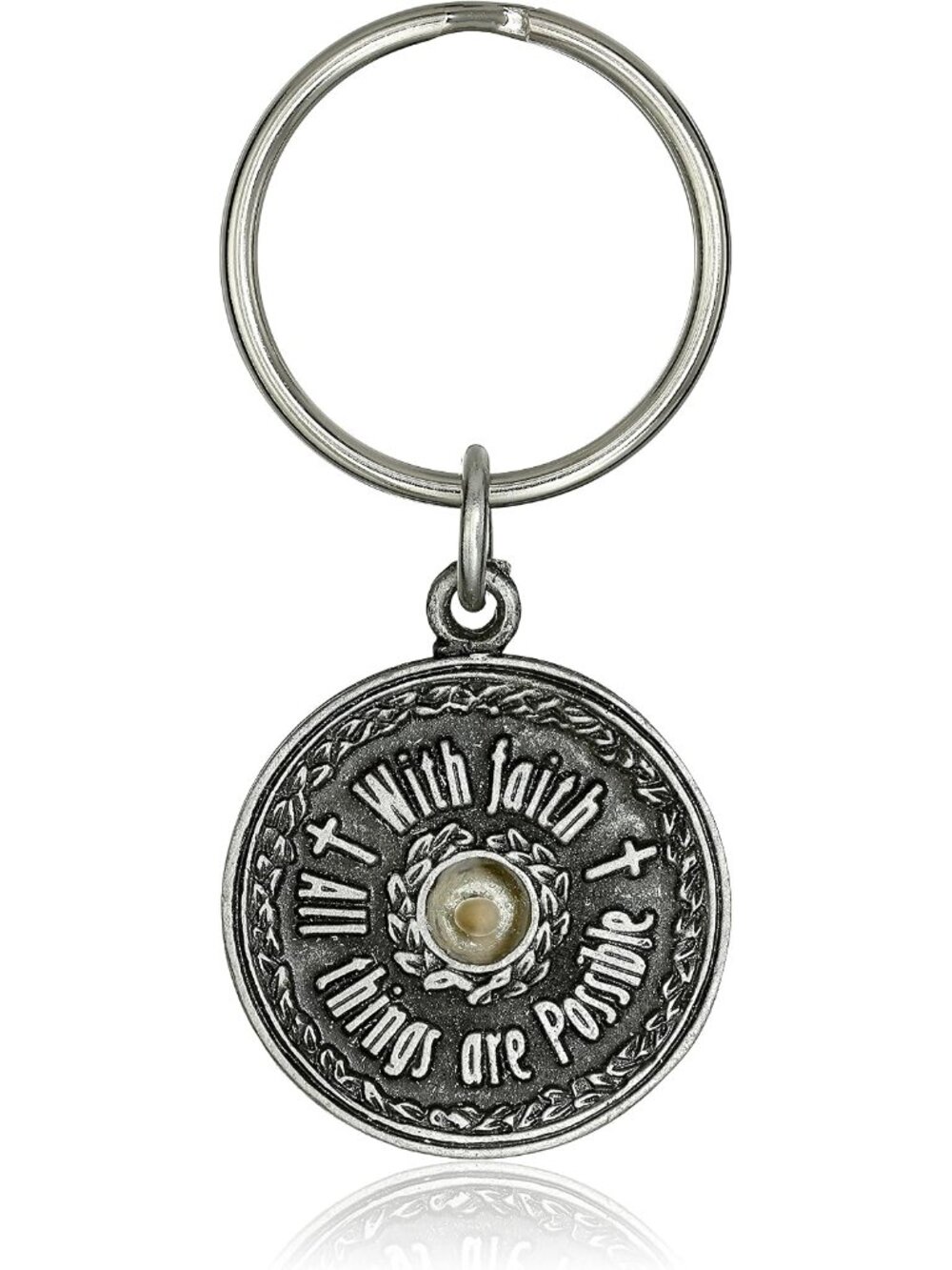 Genuine Mustard Seed Pewter Keychain with Faith All Things are Possible